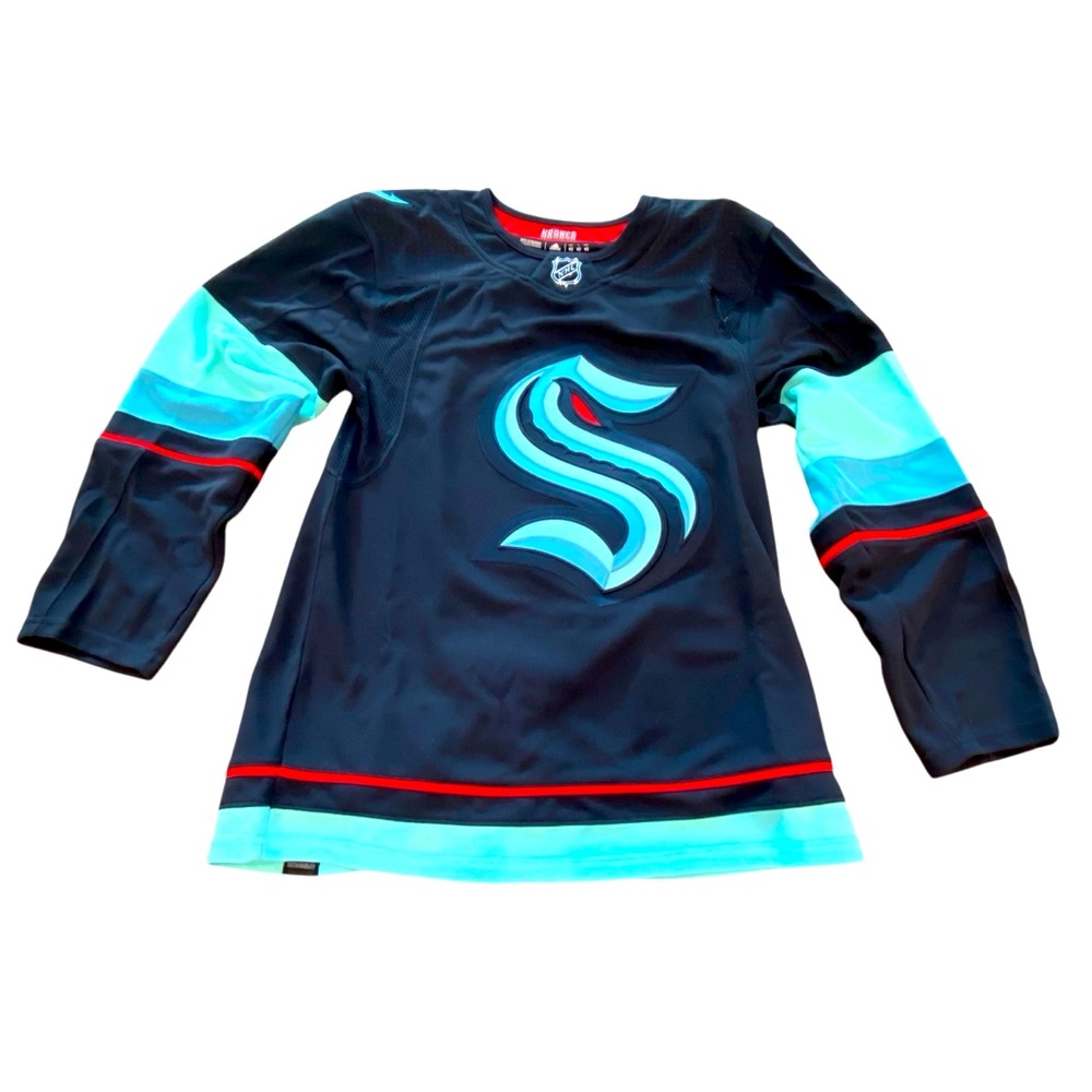 Adidas NHL Seattle Kraken Authentic Home Hockey Jersey Black Blue GT5622 Size 42
